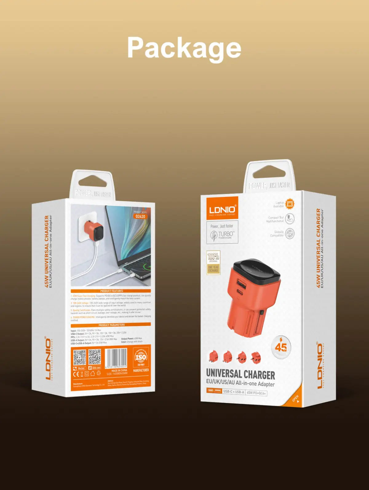 LDNIO Q2420 GaN45W All-in-one Adapter with C-C Cable LDNIO Q2420 GaN45W All-in-one Adapter with C-C Cable